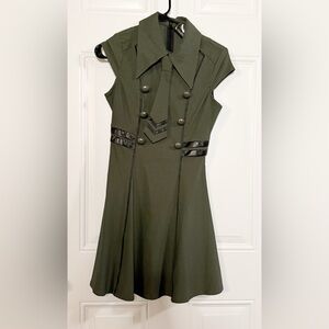 Killstar Psy Ops Military Style Dress w Vegan Leather Detail